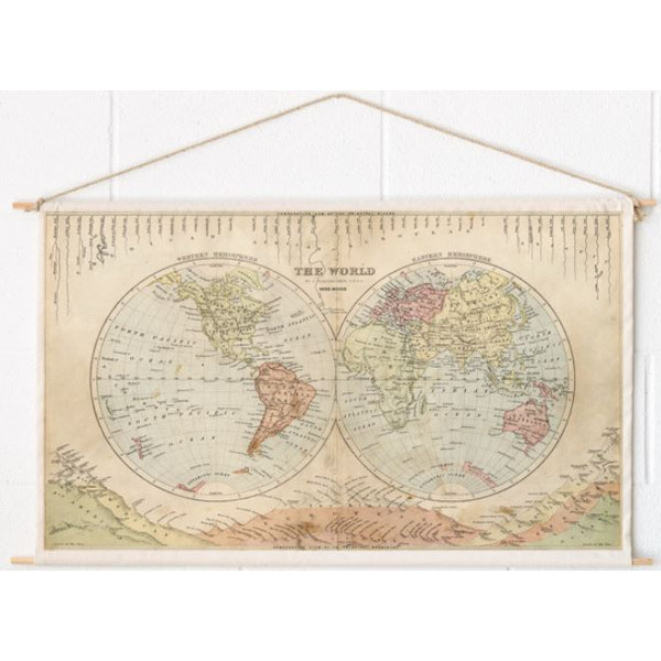 Miss Wood Mapa mundial Woody Cotton Map Rivers and Mountains