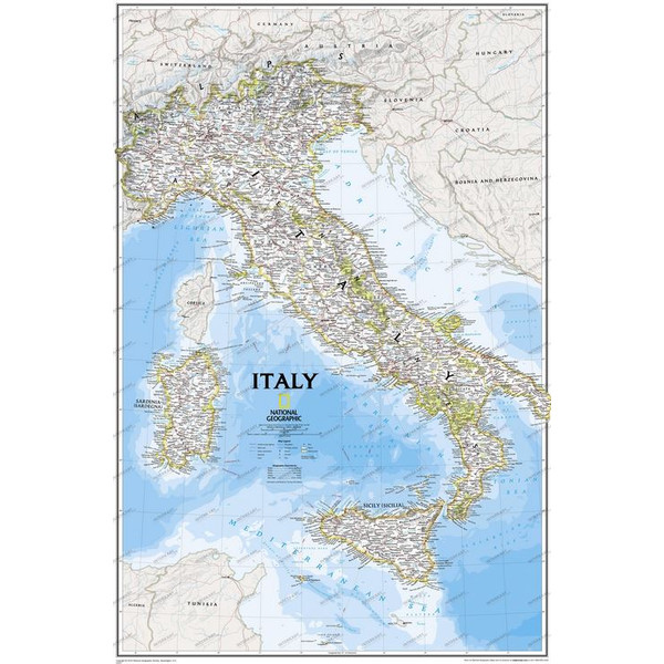 National Geographic Mapa Pinboard de Itália com moldura (prata)