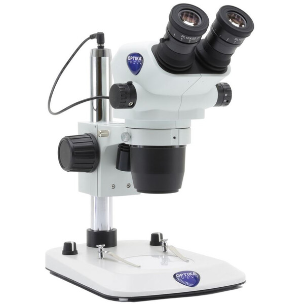 Optika Microscópio estéreo zoom SZO-3, bino, 6,7-45x, Coluna base, Luz incidente e Luz trasmitida