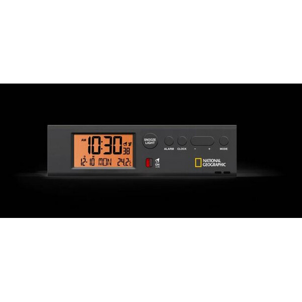 National Geographic Relógio Despertador controlado por rádio com hora mundial, termómetro e lanterna