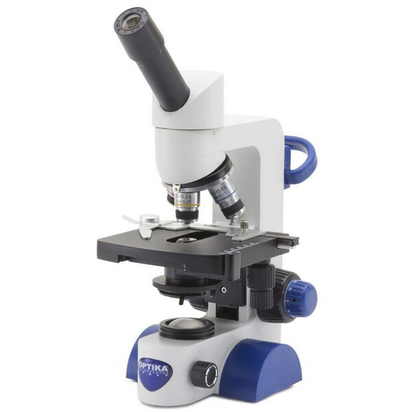 Optika Microscópio B-63, mono, 40-600x, LED, bateria recarregável, Mesa cruzada