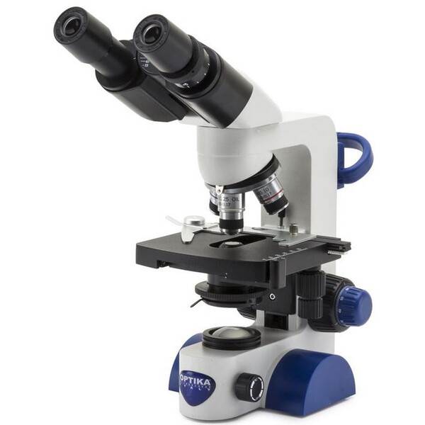 Optika Microscópio B-69, bino, 40-1000x, LED, bateria recarregável, Mesa cruzada