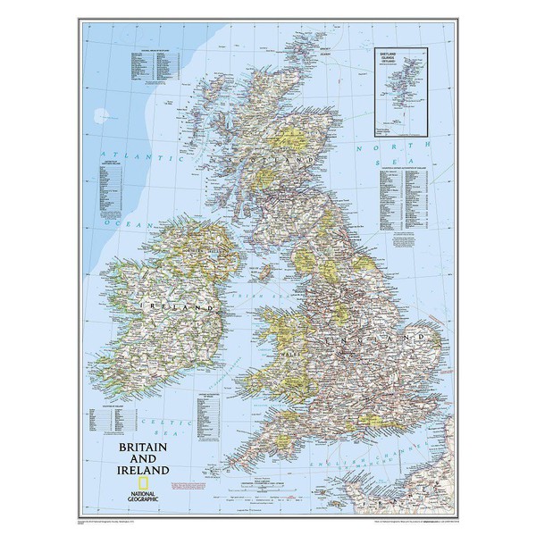 National Geographic Mapa regional das Ilhas Britânicas (laminado)