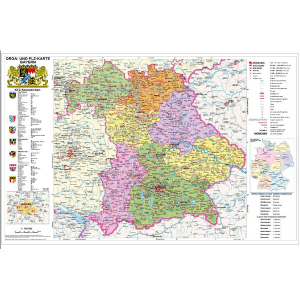 Stiefel Mapa regional Bayern politisch mit Postleitzahlen