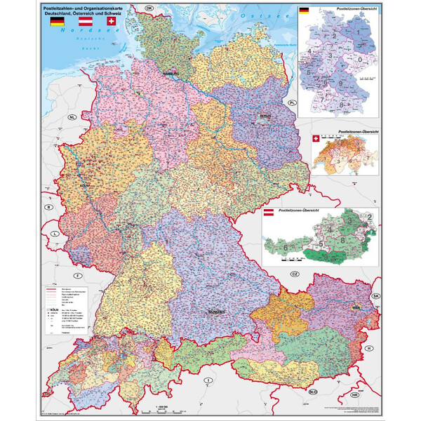 Stiefel Mapa regional Deutschland-Österreich-Schweiz PLZ- u. Organisationskarte