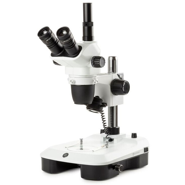 Euromex Microscópio estéreo zoom NZ.1903-M, 6.7-45x, Säule,  Auf-u. Durchlicht, trino, Spiegel f. Dunkelfeld, Embryologie
