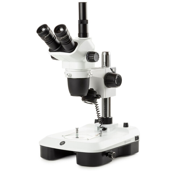 Euromex Microscópio estéreo zoom NZ.1703-M, 6.5-55x, Säule,  Auf-u. Durchlicht, trino, Spiegel f. Dunkelfeld, Embryologie