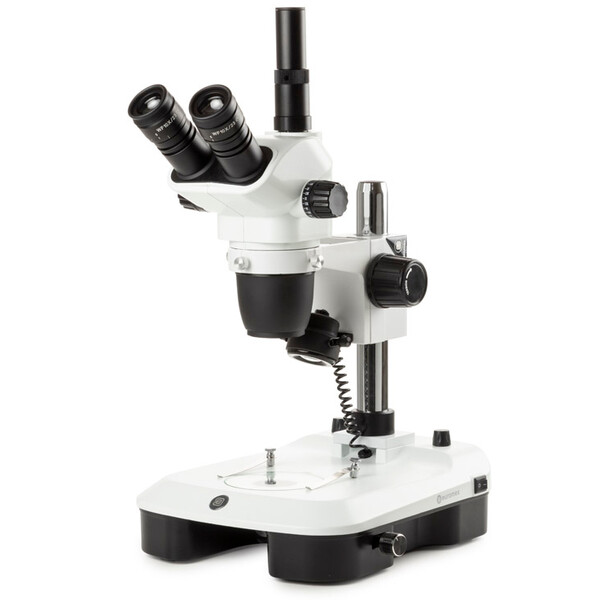Euromex Microscópio estéreo zoom NZ.1703-M, 6,5-55x, Coluna, Luz incidente e trasmitida, trino, Espelho para Campo escuro, embriologia