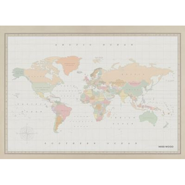 Miss Wood Mapa mundial Woody Map Watercolor Colonial XL