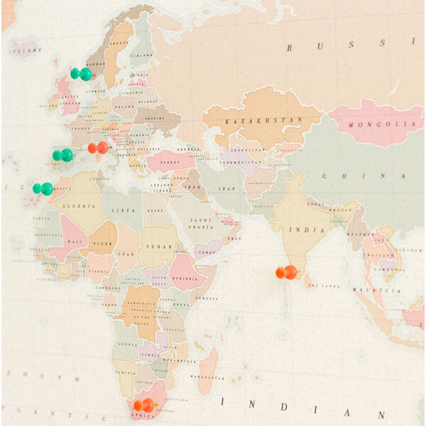 Miss Wood Mapa mundial Woody Map Watercolor Colonial L