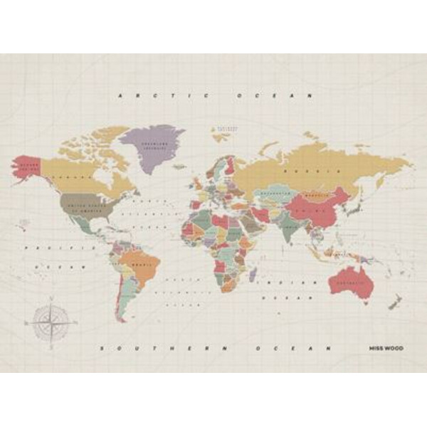 Miss Wood Mapa mundial Woody Map Watercolor Tropical XL