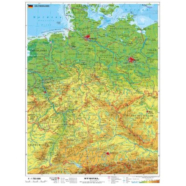 Stiefel Mapa físico da Alemanha com bandas metálicas