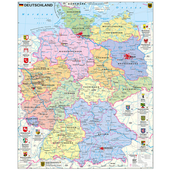 Stiefel Mapa Deutschland politisch mit Wappen (97 x 119 cm)