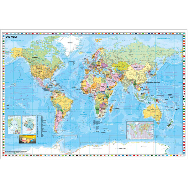 Stiefel Mapa mundial politisch mit Flaggenrand (137x89)