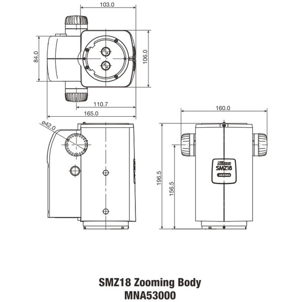 Nikon SMZ18, manual , ópticas paralelas, Achromat, cabeça de zoom, bino, 7,5-135x, clique em parar, rácio 18:1, 15°