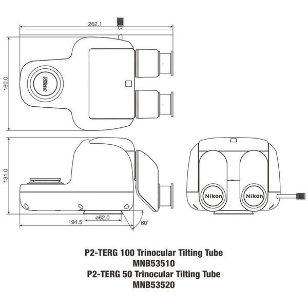 Nikon Cabeça estereoscópica P2-TERG 100 trino ergo tube (100/0 : 0/100), 0-30°