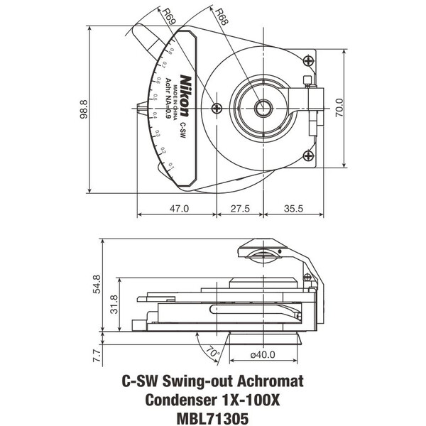 Nikon Condensador oscilante Achromat C-SW 1-100X