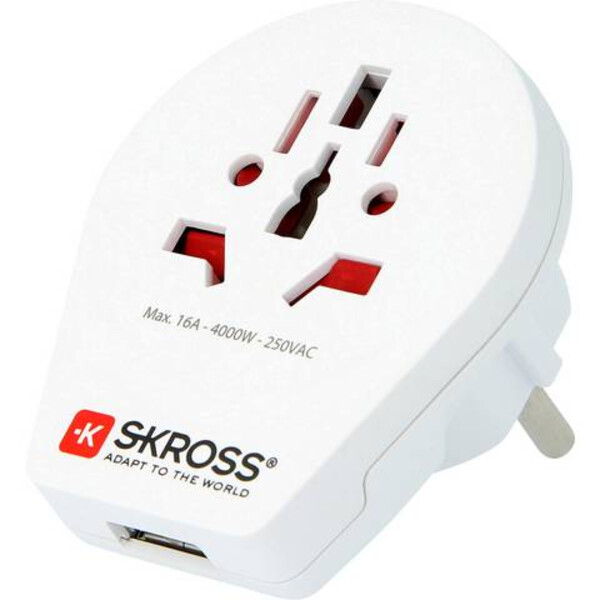 Skross Fonte de alimentação Reiseadapter World to Europe mit USB