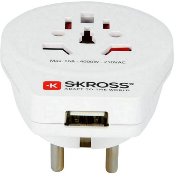 Skross Fonte de alimentação Reiseadapter World to Europe mit USB