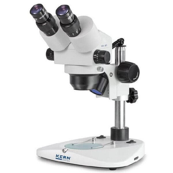 Kern Microscópio estéreo zoom OZL 451, Greenough, Coluna, bino, 0,75-5,0x, 10x/23, 10W Hal