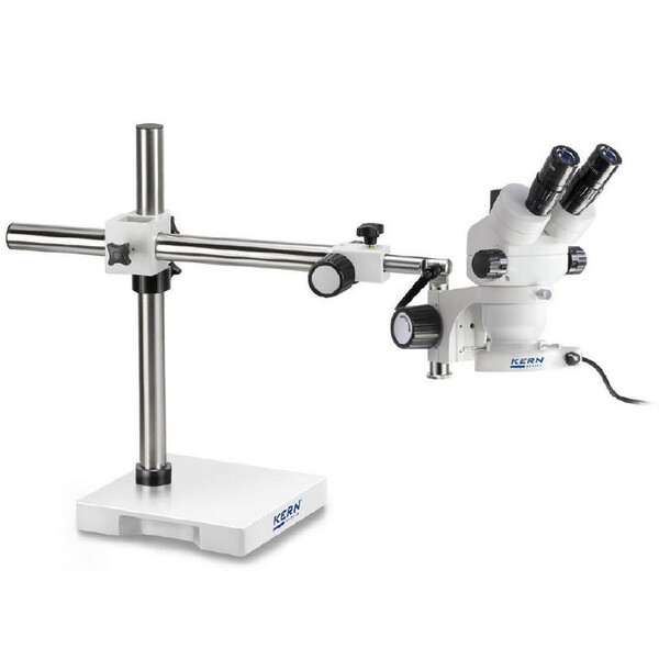 Kern Microscópio estéreo zoom OZM 912, bino, 7x-45x, HSWF 10x23 mm, Tripé, braço único (430 mm x 385 mm) com tampo de mesa, Anel de luz LED 4,5 W