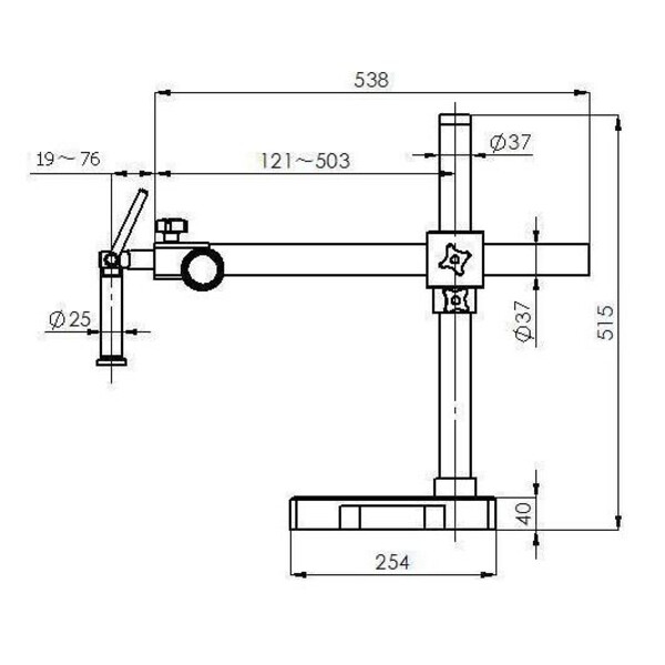 Kern Microscópio estéreo zoom OZM 912, bino, 7x-45x, HSWF 10x23 mm, Stativ, Einarm (430 mm x 385 mm) m. Tischplatte, Ringlicht LED 4.5 W