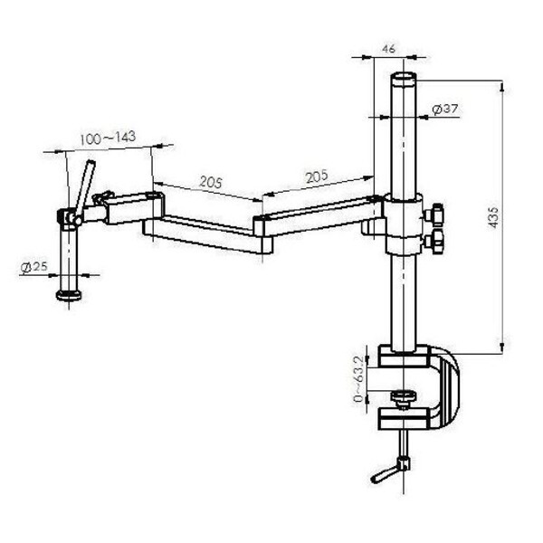 Kern Microscópio estéreo zoom OZM 952, bino, 7-45x , HSWF 10x23 mm, Braço articulado metálico, grampo de mesa, Anel de luz LED 4.5W