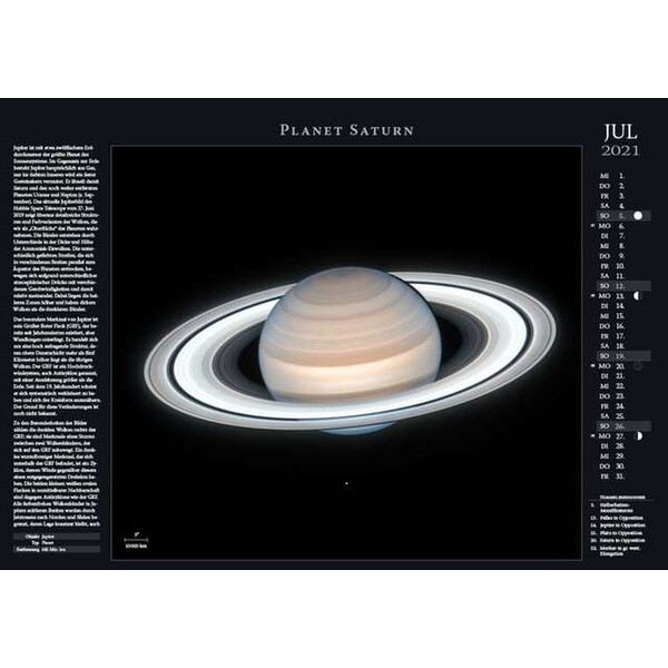 Astronomie-Verlag Calendário Weltraum-Kalender 2021