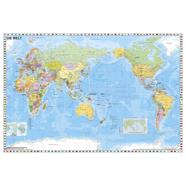 Stiefel Mapa mundial Mundo, Pacífico centrado com a bandeira (98 x 68 cm)