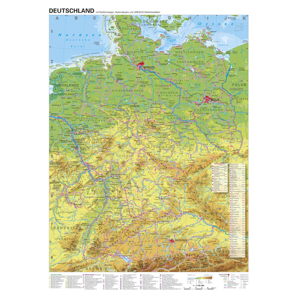 Stiefel Mapa Rotas cicláveis de longa distância da Alemanha (68x98)