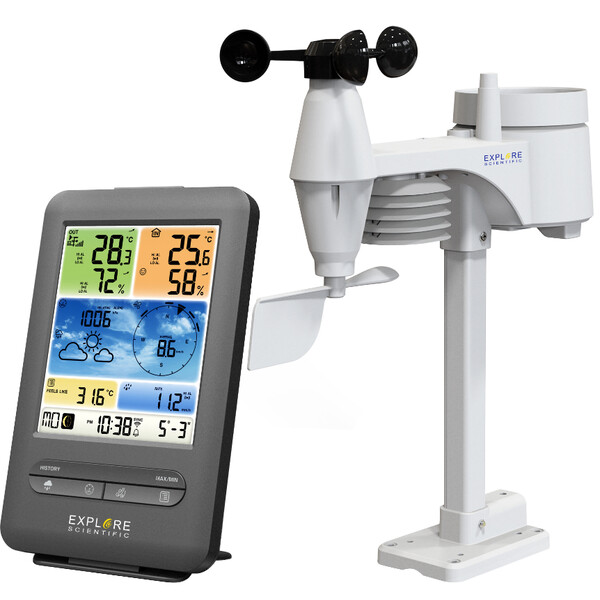 Explore Scientific Estação meteorológica Centro meteorológico WLAN com sensor profissional 5 em 1 V