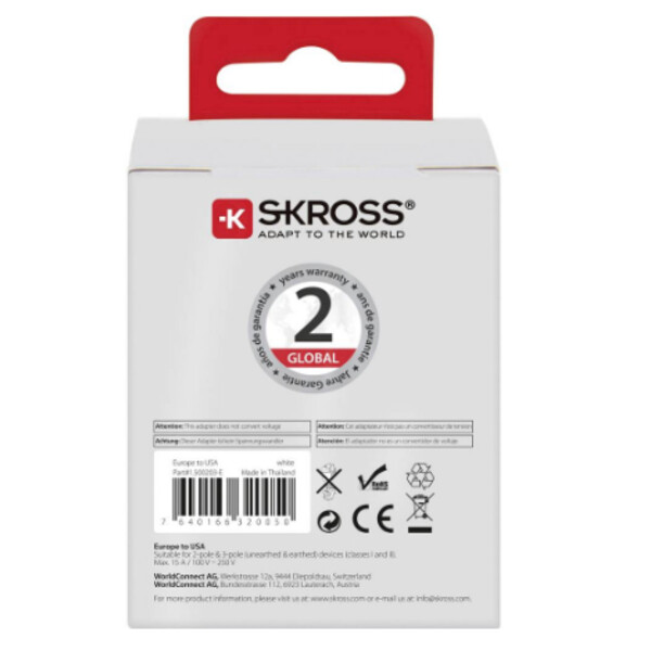 Skross Fonte de alimentação Reiseadapter Europe to USA