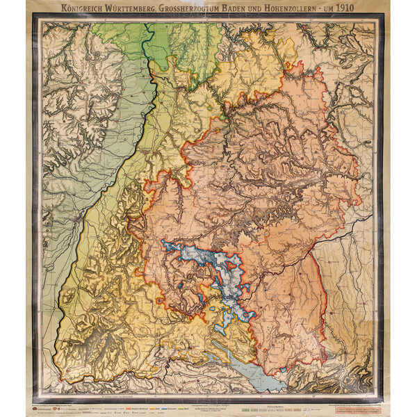 Kastanea Mapa regional Historische Baden-Württembergkarte von 1910 (85 x 96 cm)