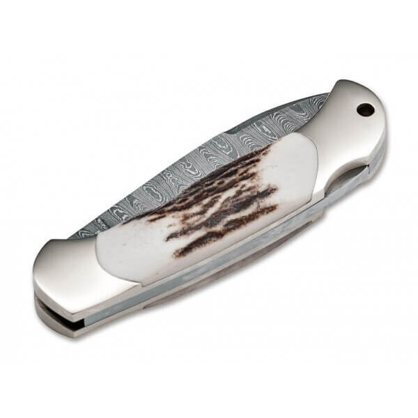 Böker Faca Ponta de lança Scout Staghorn Damascus