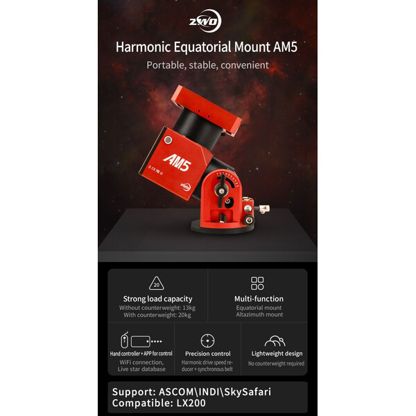 ZWO Montagem equatorial harmónica AM5 + tripé em Carbono