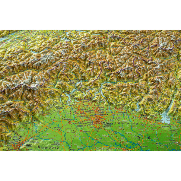 Georelief Mapa regional Large 3D relief map of the Alps in wooden frame (in German)