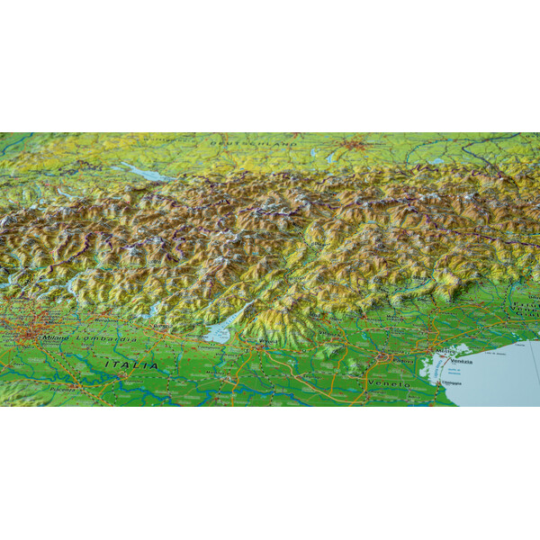 Georelief Mapa regional Large 3D relief map of the Alps in wooden frame (in German)