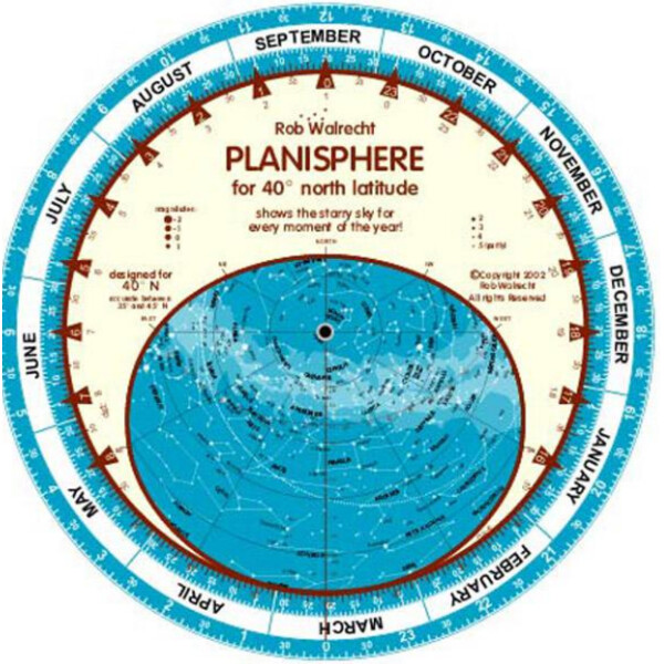 Rob Walrecht Carta de estrelas Planisphere 40°N 25cm