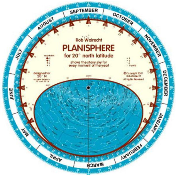 Rob Walrecht Carta de estrelas Planisphère 20°N 25cm