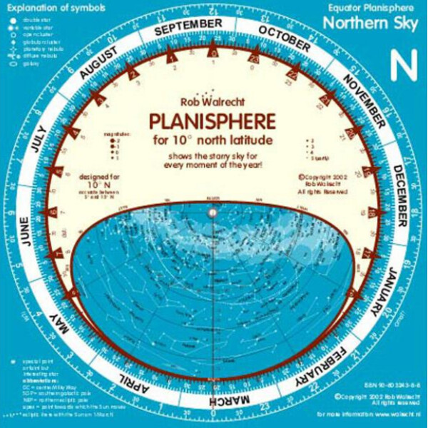 Rob Walrecht Carta de estrelas Planisfério 0° Equador 25cm