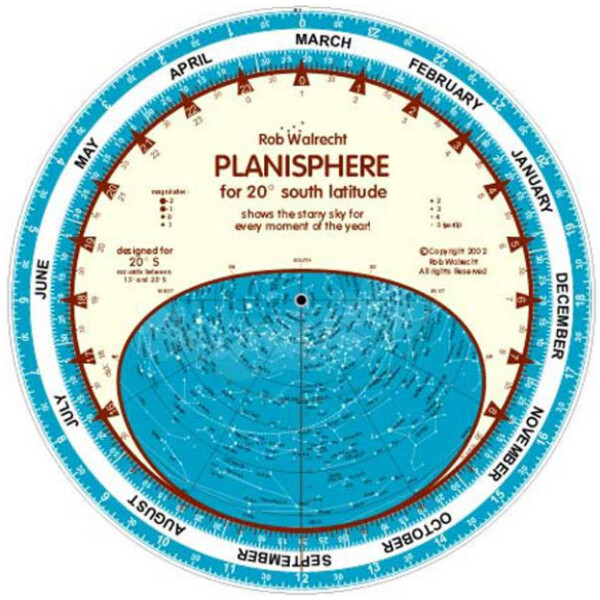 Rob Walrecht Carta de estrelas Planisphere 20°S 25cm