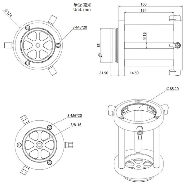 ZWO Coluna para tripé PIer Extension PE160 for AM5