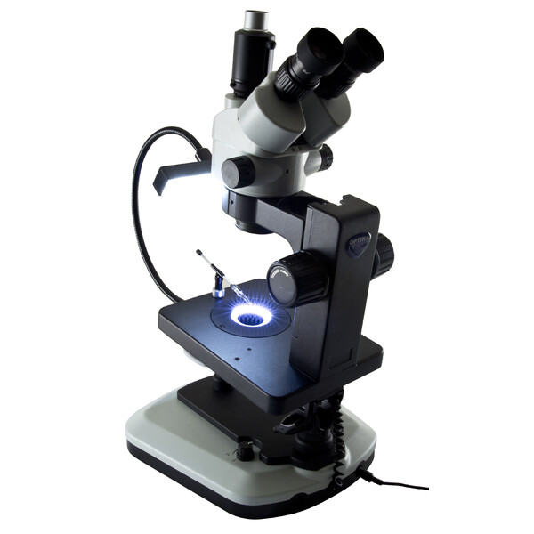 Optika Microscópio estéreo zoom OPTIGEM-20 trino, BF, DF, Greenough, w.d. 100mm, 10x/21mm, 0.7x-4.5x