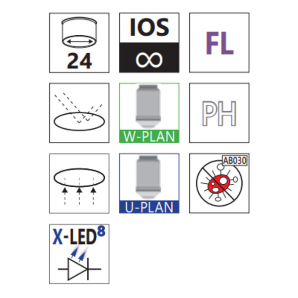 Optika Microscópio invertido IM-5FLD, FL, trino, inverso, 10x24mm, AL/DL, objectivas LED 5W, 8W w.o.
