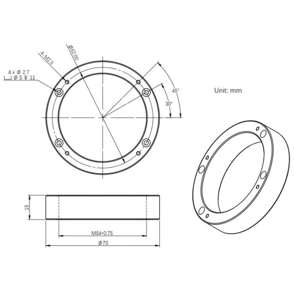 ZWO Adaptadores D70-M54F