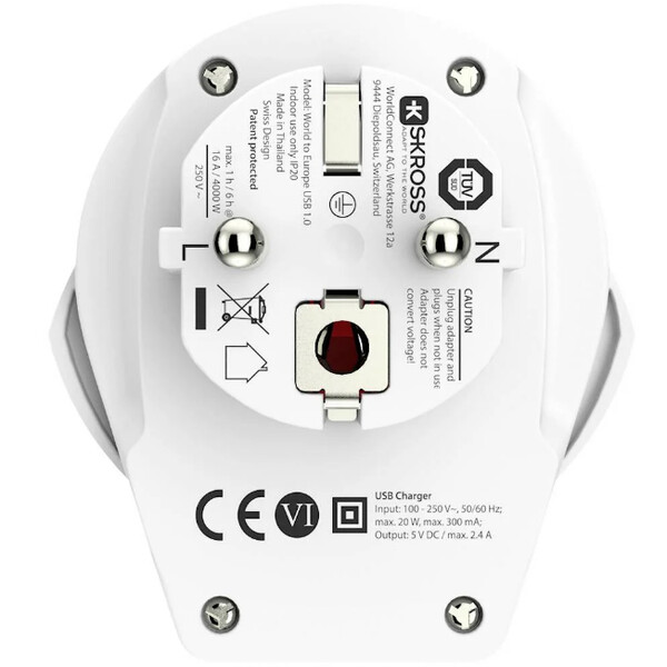 Skross Fonte de alimentação Reiseadapter World to Europe USB 1.0