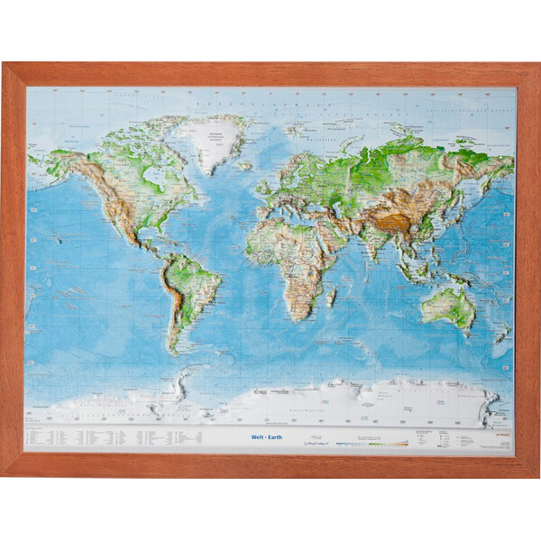 Georelief Mapa mundial 3D relief map of the world, small (in German)