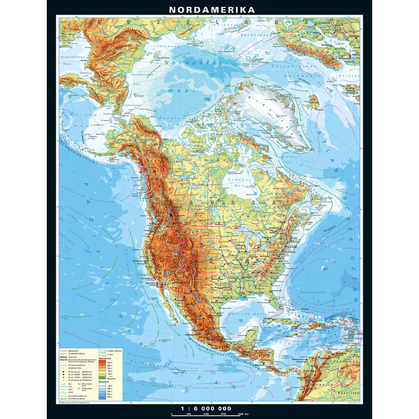 PONS mapa de continente América do Norte físico (158 x 203 cm)