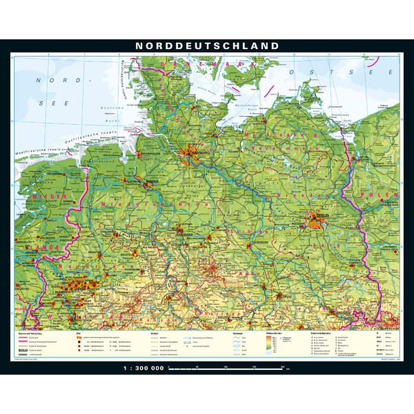 PONS Mapa regional Norte da Alemanha físico (243 x 197 cm)