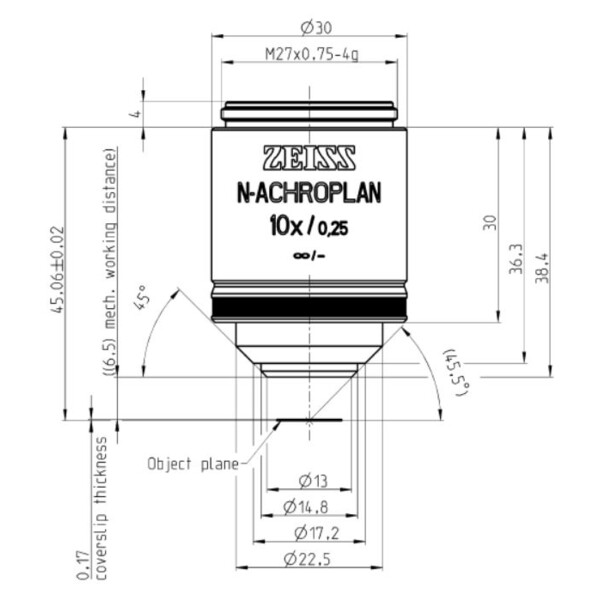 ZEISS objetivo Objektiv N-Achroplan 10x/0,25 M27